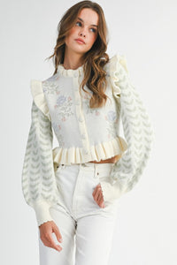 Floral Print Ruffle Cardigan
