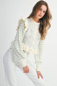 Floral Print Ruffle Cardigan