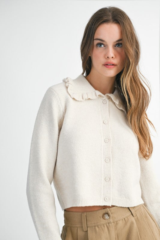 Ruffle Detail Collar  Cardigan
