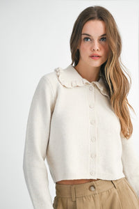 Ruffle Detail Collar  Cardigan