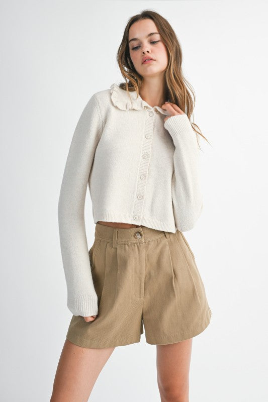 Ruffle Detail Collar  Cardigan