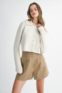 Ruffle Detail Collar  Cardigan