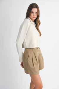 Ruffle Detail Collar  Cardigan