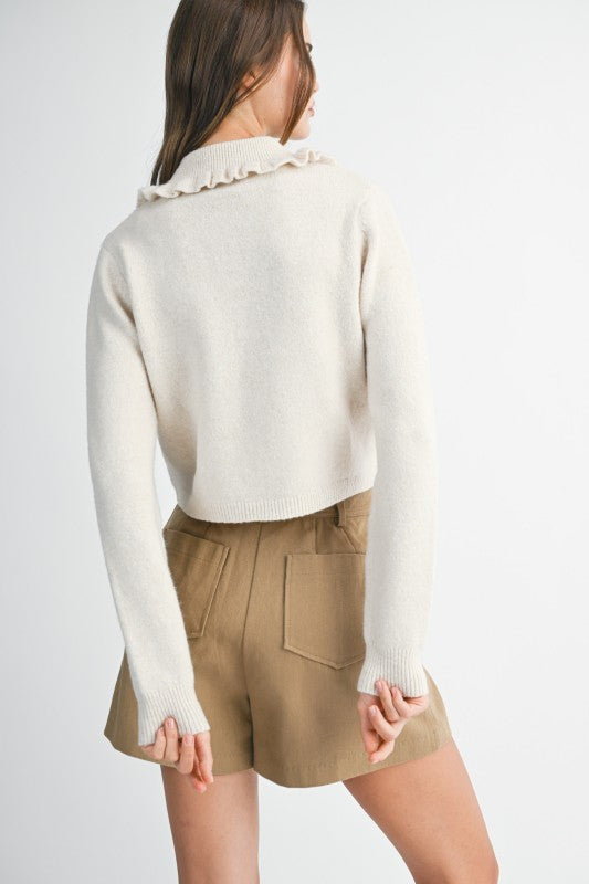Ruffle Detail Collar  Cardigan
