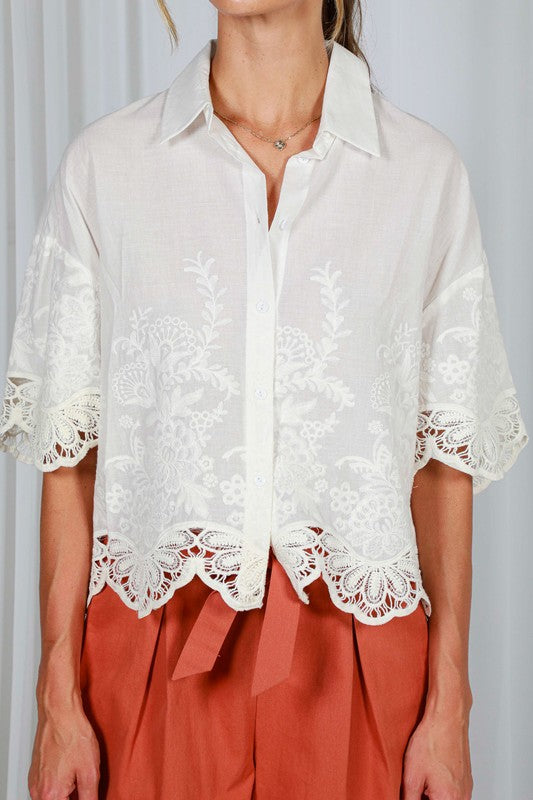 Short Sleeve Scallop Lace Top