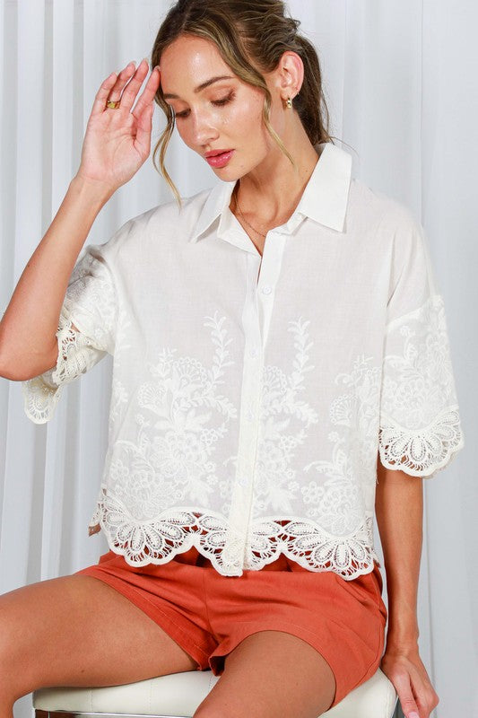 Short Sleeve Scallop Lace Top